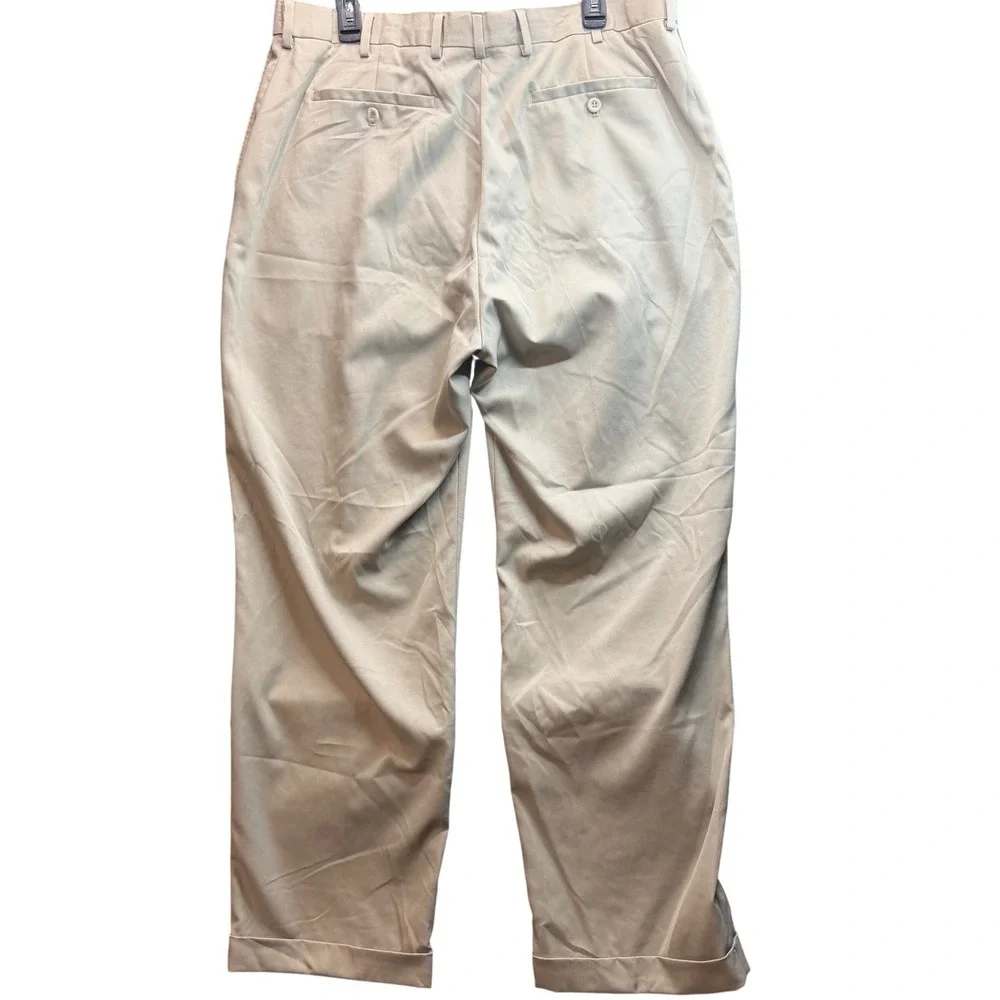 Saddlebred Pleated Dress Pants Mens 40x32 Khaki Tan Cuffed Trousers Office FLAW